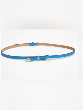 kate spade Electric Blue Slim Leather Bow Belt with Silver Hardware